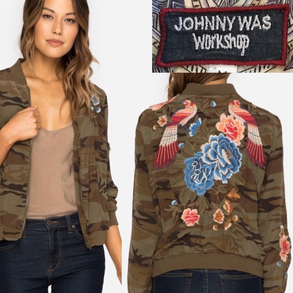 NWOT JOHNNY WAS silk embroidered bomber jacket